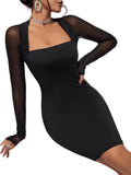 1 x RAW Customer Returns GORGLITTER Women s Figure-hugging Dress Mesh Sleeve Mini Dress Pencil Dress Long Sleeve Tight Casual Dress Black S - RRP €27.22