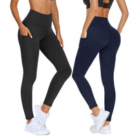 1 x RAW Customer Returns DDOBB Pack of 2 Sports Leggings Women High Waist Sports Leggings Women Long With Pockets Gym Leggings Opaque Black Sports Pants Elastic Tummy Control Yoga Pants Fitness Running Pants Black Navy, SM  - RRP €29.23