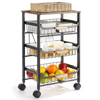 1 x RAW Customer Returns Nandae Metal Kitchen Trolley with Wooden Top Shelf, Fruit and Food Holder with Wheels Ceramic Top 3 Levels for Vegetables Fruit Food Home Living Room - RRP €49.18