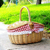 1 x RAW Customer Returns Gokelomg Wicker Picnic Basket in Country House with Lid and Liner for Picnics, Parties and Barbecue Evenings - RRP €33.05