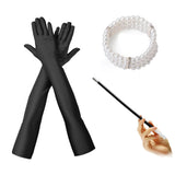 1 x RAW Customer Returns Roontin 8 pieces 20s costume women, 20s accessories flapper Great Gatsby accessories, 1920s accessories with headband gloves necklace bracelet earrings lace folding fan, V2 - RRP €10.99