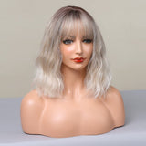 1 x Brand New Qihang Short Curly Ombre Gray Wig with Bangs 12 Inches Synthetic Heat Resistant Fiber Wigs for Women - RRP €24.0