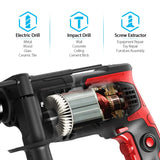 1 x RAW Customer Returns Drill impact drill 850W 3000 RPM, hammer and drill 2 in 1, depth stop and keyless drill chuck, adjustable additional handle - RRP €42.98