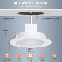 1 x RAW Customer Returns DUSKTEC recessed spotlight LED RGBW 230V, Smart LED spots RGB 10W APP dimmable Alexa control, ceiling spots flat Bluetooth warm white 2700K 1000LM, IP44 ceiling spotlight colorful, recessed lights ceiling LED DT - RRP €40.99