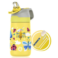 1 x RAW Customer Returns FJbottle 350ml Kids Drinking Bottle Stainless Steel Insulated Water Bottle BPA-free Thermos Bottle Children Bottle with Straw Light Pattern - RRP €17.99