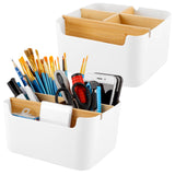 1 x RAW Customer Returns YAYODS 2 Desk Organizer White - 5 Compartments Office Organizer - Organizer Desk Bamboo - Multifunctional Organizer for Pens, Small Items, Office, School - RRP €18.14