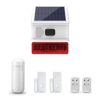 1 x RAW Customer Returns Alarm system house, door alarm system apartment 110dB with 2 door alarms 1 motion detector 2 remote controls 1 solar outdoor siren, window burglar alarm for door window, mobile home, garage, shed - RRP €42.88