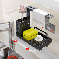 9 x RAW Customer Returns Sink Organizer Sink Caddy Organizer Stainless Steel Utensil Basket for Kitchen Bathroom with Drain Pan, Adhesive Worktop Dual-Use Sponge Brush Soap Dish Holder Black  - RRP €224.91