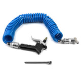 1 x RAW Customer Returns QWORK truck spiral hose blow-out gun with 5 meter hose and 6 mm quick coupling, compressed air gun suitable for 6 mm air hose, blue - RRP €16.91