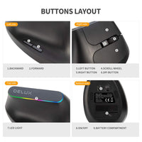 1 x RAW Customer Returns DeLUX Wireless Vertical Mouse, Ergonomic Silent Mouse for Carpal Tunnel, 2.4G, 3 Adjustable DPI 800 1200 1600 , 6 Buttons, for PC Computer Laptop Laptop Mac M618C-Black  - RRP €20.64