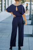 1 x RAW Customer Returns Sweezarmo Women s Elegant Half Sleeve Lantern Sleeve Jumpsuit With Belt Wide Leg Pants Jumpsuit L Large Blue - RRP €48.4