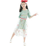 1 x Brand New amropi Girls Summer Dress Tulle Skirt T-Shirt Top with Short Sleeves Dresses Green, 7-8 Years - RRP €24.0