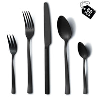 1 x RAW Customer Returns Cutlery set for 12 people, Hunnycook 60-piece black cutlery with forks, spoons, knives, stainless steel black cutlery for home, restaurant, outdoor, highly polished, dishwasher safe - RRP €60.16