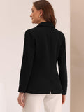 1 x RAW Customer Returns Allegra K Women s Long Sleeve V Neck Lapel Collar Double Breasted Checked Party Blazer Jacket Black M - RRP €68.99