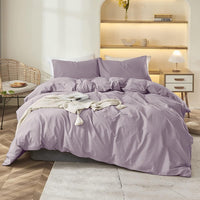 1 x RAW Customer Returns Menkala bed linen 140x200 purple lilac plain microfiber duvet cover 2 pieces violet plain colors soft non-iron single bed duvet cover and pillowcase 70x90 cm with zipper - RRP €27.22