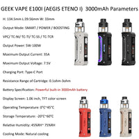 1 x RAW Customer Returns GEEKVAPE E100i Original GEEKVAPE E100i Aegis Eteno i Kit Equipment with 4.5ml Pod Built-in 3000mAh Battery 100W Box MOD Vape Fit P Coil Electronic Cigarette Vaporizer No Nicotine Black  - RRP €52.43