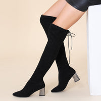 1 x Brand New Hawkwell Women s Autumn Winter Comfort Overknee Boots Black Overknee Boots with Pointed Toe and High Heel, Black Imitation Suede, EU 41 - RRP €49.99