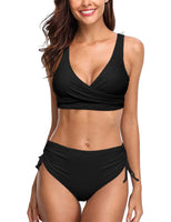 1 x RAW Customer Returns heekpek Women s Bikini Set Swimsuit Two Piece V-Neck Cross Back Lace-Up Bikini Top and Side Drawstring Swim Trunks Bikini Set Swimwear Sexy, Black, M - RRP €36.99