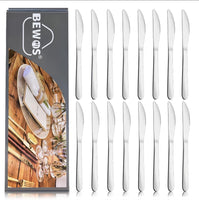 1 x RAW Customer Returns BEWOS table knife set 16 pieces, 23.2 cm 9.1 inch knife set, butter knife, table knife made of stainless steel, highly polished cutlery knife, table knife for catering at home, dishwasher safe - RRP €14.94