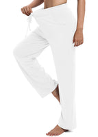 1 x RAW Customer Returns EXCHIC Women s Casual Stretchy Straight Leg Pants with Drawstring Elastic Waist Yoga Pants with Pockets M, White  - RRP €26.98