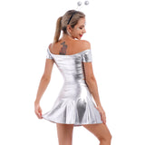 1 x RAW Customer Returns Space Girl Costume - Women s Alien Costume Sexy Metallic Dresses Silver Top Shiny Skirt Alien Headband 80s Festival Carnival Halloween Cosplay Clubwear Holographic Rave Outfit Silver 05 S - RRP €28.7