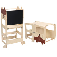 1 x RAW Customer Returns labebe learning tower foldable, Montessori Learning Tower, 3 in 1 learning chair children with message boards from 1 year made of wood material - RRP €108.19