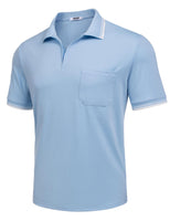 1 x RAW Customer Returns COOFANDY Polo Shirt Men Short Sleeve Golf Polo Shirts with Pocket Polo T-Shirt Basic Men s T-Shirt Polo Shirt Summer Solid Color T-Shirt Business Top Slim Fit A-Light Blue XL - RRP €23.99