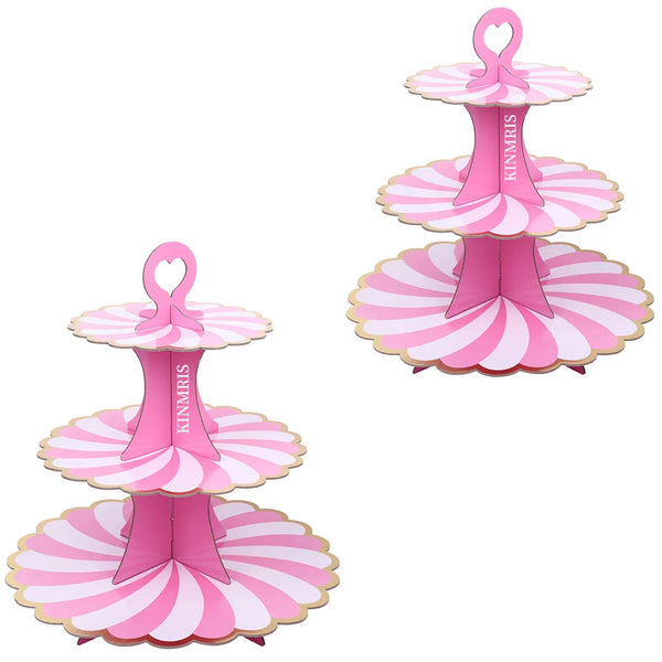 1 x Brand New 2pcs Rotate Petals Cardboard Cake Stand, 3 Tier Serving Muffin Holder Cupcake Stand for Birthday Party, Coffee Table, Wedding, Baby Showers - RRP €13.99