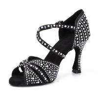 1 x RAW Customer Returns Syrads Womens Professional Latin Dance Shoes Open Toe Salsa Bachata Dance Shoes Glitter Rhinestone Salsa Latin Dancing Heels,Black 9cm Heel,38 EU - RRP €65.99