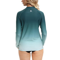 1 x RAW Customer Returns SURFEASY Women s Rash Guard Long Sleeve Sun Protection Quick-drying Swim Shirt Surf Shirt Swimming Swimwear Green Gradient, XL  - RRP €29.94