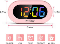 1 x RAW Customer Returns REACHER Digital children s alarm clock with USB charging function, rainbow LED display, 0-100 dimmer, large numbers, 12 24H, adjustable alarm volume, mains powered pink alarm clock for teenagers, girls, boys - RRP €20.99