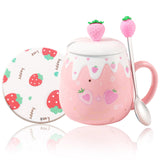 2 x Brand New Cute Strawberry Mug Pink Coffee Cup Ceramic Kawaii Mug for Morning Tea Milk Fruit Cup with Lovely Lid and Spoon Creative Novelty Birthday Christmas for Lover Girls 500ml - RRP €33.7