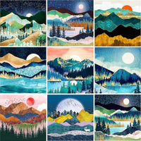 5 x Brand New 9 Diamond Painting Adults - DIY 5D Full Drill Diamond Painting Pictures, Diamond Painting Crafts for Home Wall Decoration, 9 Pack 30 x 30 Centimeters Landscape Moon Sun Mountain  - RRP €36.0