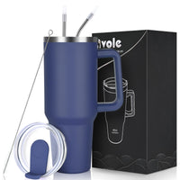 1 x RAW Customer Returns Livole 40oz 1200ml stainless steel thermal mug with handle, drinking cup with lid and straw, leak-proof insulated coffee to go mug, double-walled tumbler for sports, camping, car, navy blue - RRP €25.2