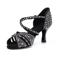 1 x RAW Customer Returns Syrads Women s Professional Latin Dance Shoes Open Toe Salsa Bachata Dance Shoes Glitter Rhinestone Salsa Latin Dance Shoes,Black 7.5cm Heel,41 EU - RRP €57.29