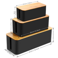 1 x RAW Customer Returns Cable organizer box for cable routing power strip 3 sizes cable box ABS plastic cable management box wooden lid cable storage box multifunctional cable organizer box black  - RRP €26.21