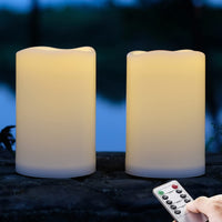 1 x RAW Customer Returns NONNO ZGF 10cm X 15cm Outdoor Large LED Outdoor Waterproof Candles, Battery Operated Plastic Candle with Remote Control Timer Function Warm White Light - Set of 2 - RRP €23.59