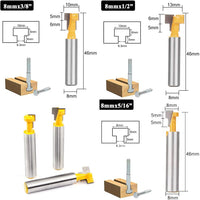 1 x RAW Customer Returns Milling cutter shaft, 3-piece 8 mm T-slot milling cutter carbide, milling tool set, woodworking tool bit, T-slot cutter router bit set, groove milling for common hexagon screws - RRP €13.1