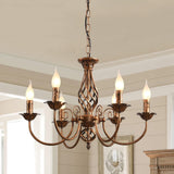 1 x RAW Customer Returns JIINOO Traditional Country House Style Chandelier, Vintage Height Adjustable Wrought Iron Bronze Candlestick, 8 Lights Farmhouse Classic Pendant Light for Kitchen Dining Room Living Room - RRP €121.28