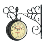 1 x RAW Customer Returns WERTAZ Double Sided Vintage Wrought Iron Antique Wall Clock Hanging Clock Retro Station Chandelier Round Wall Shift Side Mount - RRP €20.4