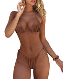 1 x RAW Customer Returns RXRXCOCO Sexy Brazilian Bikini Women Set Triangle String Top Bikini Thong Swimwear Brown Size S - RRP €32.99