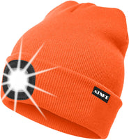 1 x Brand New ATNKE LED Illuminated Hat, Rechargeable USB Running Hat with Light Extremely Bright 4 LED Lamp Winter Warm Headlamp for Men and Women Gifts Bright Orange - RRP €13.99