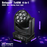 1 x RAW Customer Returns BETOPPER Moving Heads 350W Disco Lights - Moving Head LED 7x40W RGBW Beam Wash Zoom CTO Bee Eye Effect - Spot Lights for Stage Lighting with Sound Activation for Party, Club, Bar, and Home - RRP €341.99