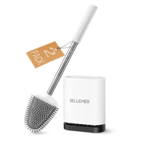 1 x RAW Customer Returns Sellemer 2 Pack Silicone Toilet Brush, Wall Foot Mounted Toilet Brush, Stainless Steel Toilet Brush with Quick-Drying Holder, Flexible Silicone Toilet Brush for Toilet White  - RRP €24.99