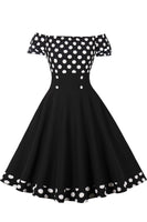 1 x RAW Customer Returns AXOE women s off-shoulder dress 50s cocktail dress with short sleeves knee-length black and white dotted size 48, 4XL - RRP €36.29