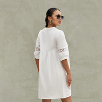 1 x RAW Customer Returns Button Front V-Neck Tassel Fringe Off Shoulder Floral Print Style Dresses, I-White, M - RRP €25.99