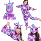 1 x Brand New Renholin Kids Boys and Girls Onesie Unicorn Pajamas Fluffy Fleece Animal Dinosaur Pajamas Dress Up Bashing Robe - RRP €27.6