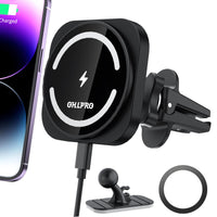 1 x RAW Customer Returns OHLPRO Car Phone Holder with Charging Function, for Magsafe Car Holder and iPhone 15 15 Pro 15 Pro Max and 14 13 12 Series, 360 Rotatable Super Strong Magnet Suitable for Most Vehicles - RRP €29.99