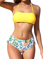 1 x Brand New SHEKINI Women s Two Piece Swimsuit Bandeau Adjustable Padded Bikini Top Sexy Halter Bikini Set High Waist Tummy Control Bikini Bottom S Yellow  - RRP €32.15