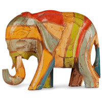 1 x RAW Customer Returns Hand carved and painted wooden elephant in a rustic style - RRP €28.95